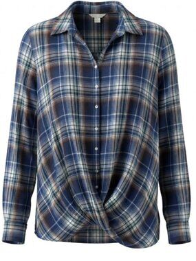 Catherines Plaid Twist-Front Button Down